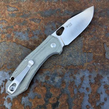GiantMouse ACE Atelier Green Canvas Micarta Satin Elmax Folding Knife